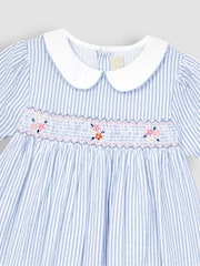 JoJo Maman Bébé Blue Sailboat Embroidered Smocked Dress - Image 4 of 5