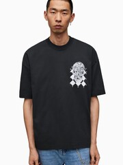 AllSaints Black Grid Crew T-Shirt - Image 1 of 7