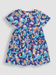 JoJo Maman Bébé Navy Blue Bird Button Front Pet In Pocket Summer Dress - Image 1 of 4