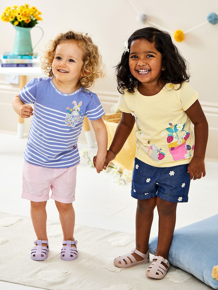 JoJo Maman Bébé Chambray Daisy Embroidered Pretty Shorts - Image 2 of 5
