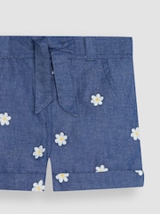 JoJo Maman Bébé Chambray Daisy Embroidered Pretty Shorts - Image 4 of 5
