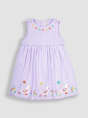 JoJo Maman Bébé Lilac Purple Duck Appliqué Gingham Summer Dress - Image 1 of 3