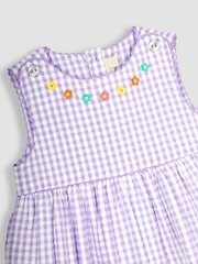 JoJo Maman Bébé Lilac Purple Duck Appliqué Gingham Summer Dress - Image 2 of 3
