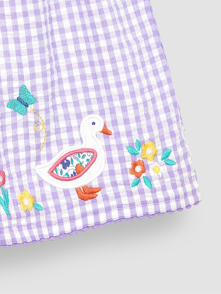JoJo Maman Bébé Lilac Purple Duck Appliqué Gingham Summer Dress - Image 3 of 3