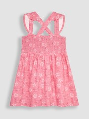 JoJo Maman Bébé Coral Pink Crab Cross Back Smocked Jersey Dress - Image 3 of 5