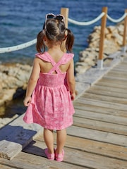 JoJo Maman Bébé Coral Pink Crab Cross Back Smocked Jersey Dress - Image 5 of 5