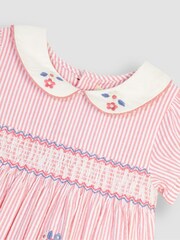 JoJo Maman Bébé Coral Pink Floral Embroidered Smocked Dress - Image 4 of 4