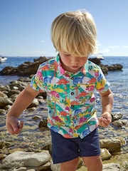 JoJo Maman Bébé White White Dinosaur Scene Printed Short Sleeve Shirt - Image 2 of 5