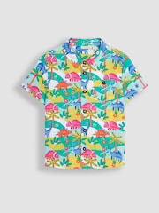 JoJo Maman Bébé White White Dinosaur Scene Printed Short Sleeve Shirt - Image 3 of 5