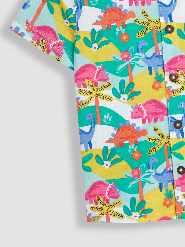 JoJo Maman Bébé White White Dinosaur Scene Printed Short Sleeve Shirt - Image 5 of 5