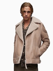 AllSaints Natural Rasco Shearling Biker Jacket - Image 1 of 8