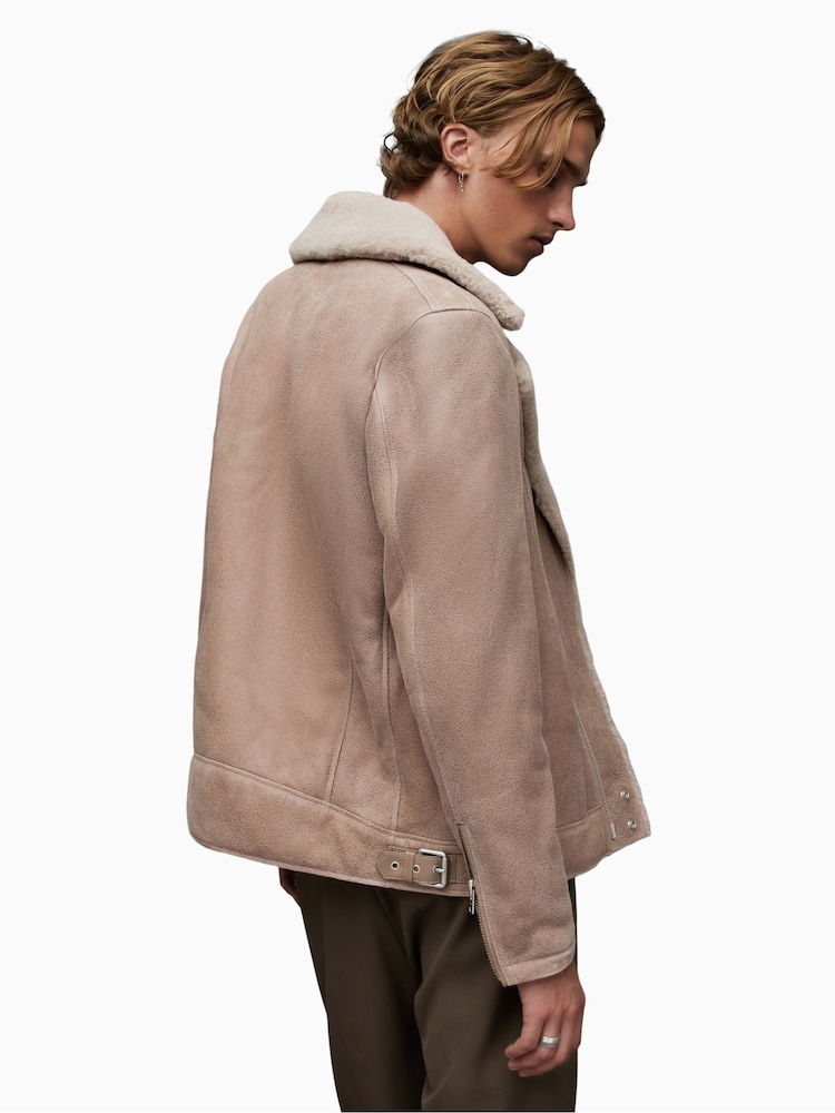 AllSaints Natural Rasco Shearling Biker Jacket - Image 2 of 8 AllSaints Natural Rasco Shearling Biker Jacket - Image 2 of 8