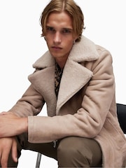 AllSaints Natural Rasco Shearling Biker Jacket - Image 5 of 8