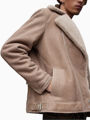 AllSaints Natural Rasco Shearling Biker Jacket - Image 7 of 8