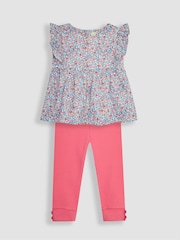 JoJo Maman Bébé Blue 2-Piece Seaside Ditsy Floral Blouse & Leggings Set - Image 1 of 4