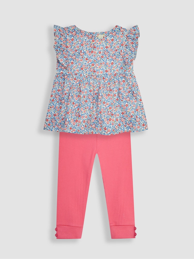 JoJo Maman Bébé Blue 2-Piece Seaside Ditsy Floral Blouse & Leggings Set - Image 1 of 4