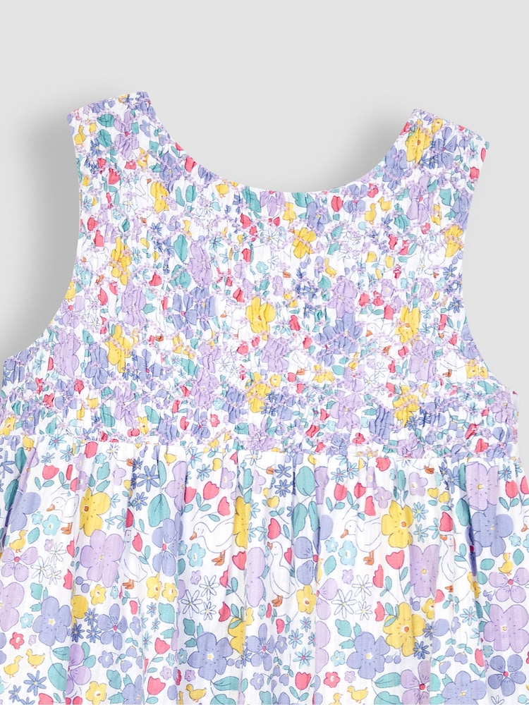 JoJo Maman Bébé Lilac Purple Duck Floral Smocked Dress - Image 2 of 3