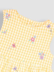 JoJo Maman Bébé Yellow Butterfly Gingham Embroidered Summer Dress - Image 2 of 3