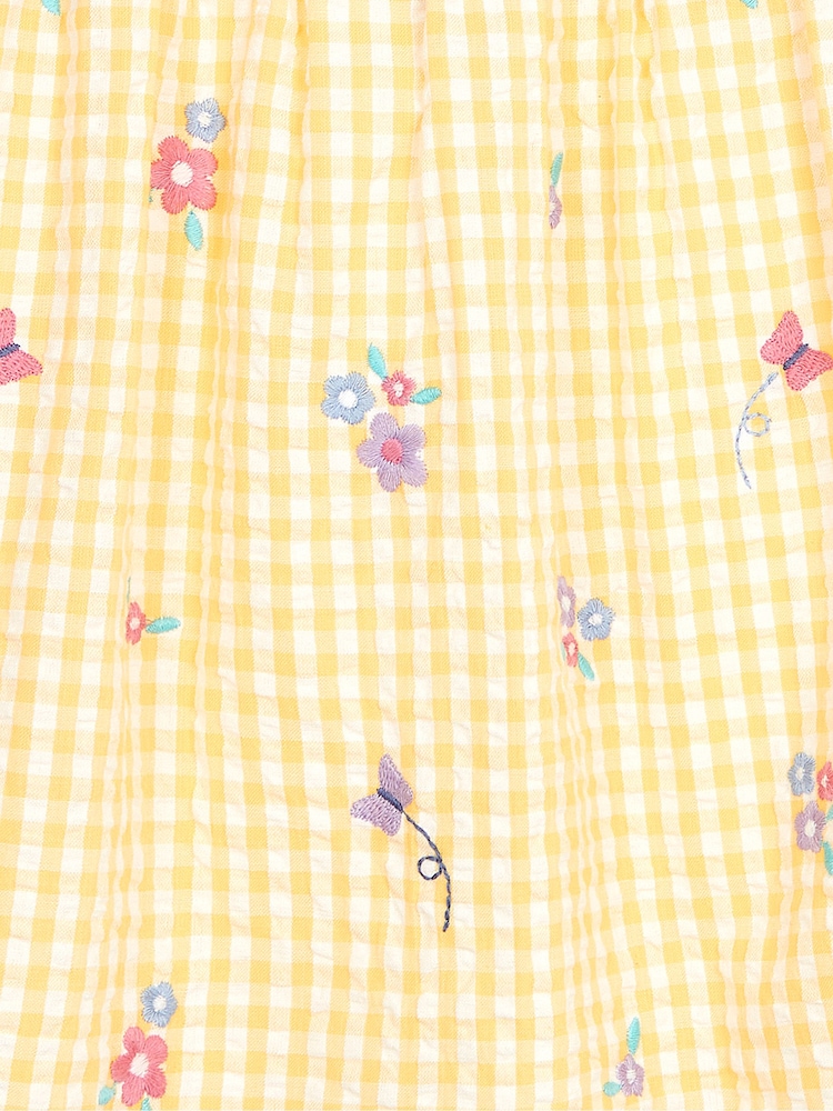 JoJo Maman Bébé Yellow Butterfly Gingham Embroidered Summer Dress - Image 3 of 3