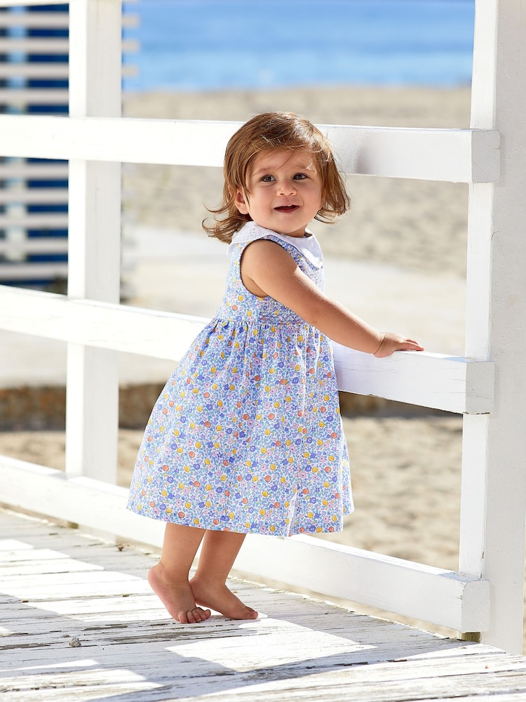 JoJo Maman Bébé Lilac Orange & Lemon Ditsy Floral Collar Smocked Dress - Image 1 of 5