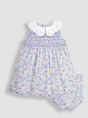 JoJo Maman Bébé Lilac Orange & Lemon Ditsy Floral Collar Smocked Dress - Image 2 of 5