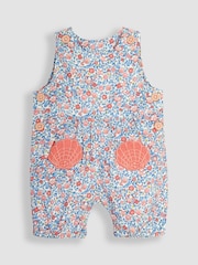 JoJo Maman Bébé Blue Seashell Appliqué Pocket Ditsy Floral Dungarees - Image 1 of 3