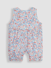JoJo Maman Bébé Blue Seashell Appliqué Pocket Ditsy Floral Dungarees - Image 2 of 3