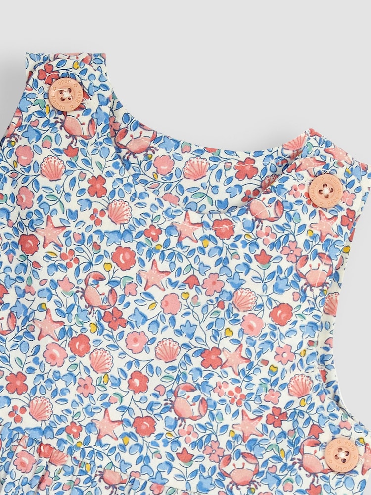 JoJo Maman Bébé Blue Seashell Appliqué Pocket Ditsy Floral Dungarees - Image 3 of 3