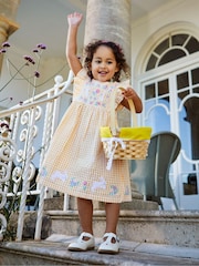 JoJo Maman Bébé Yellow Bunny Gingham Appliqué Pretty Summer Dress - Image 2 of 6