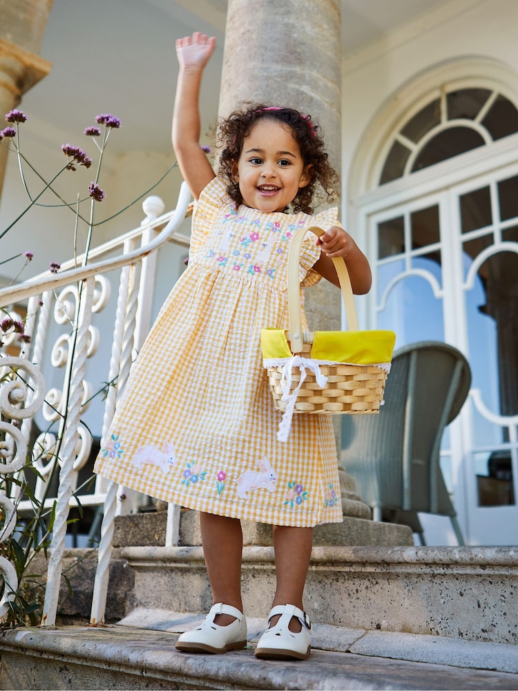 JoJo Maman Bébé Yellow Bunny Gingham Appliqué Pretty Summer Dress - Image 2 of 6