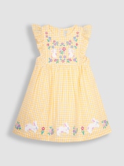 JoJo Maman Bébé Yellow Bunny Gingham Appliqué Pretty Summer Dress - Image 3 of 6