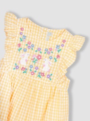JoJo Maman Bébé Yellow Bunny Gingham Appliqué Pretty Summer Dress - Image 4 of 6