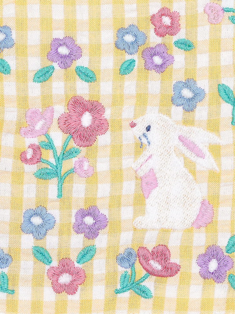 JoJo Maman Bébé Yellow Bunny Gingham Appliqué Pretty Summer Dress - Image 6 of 6