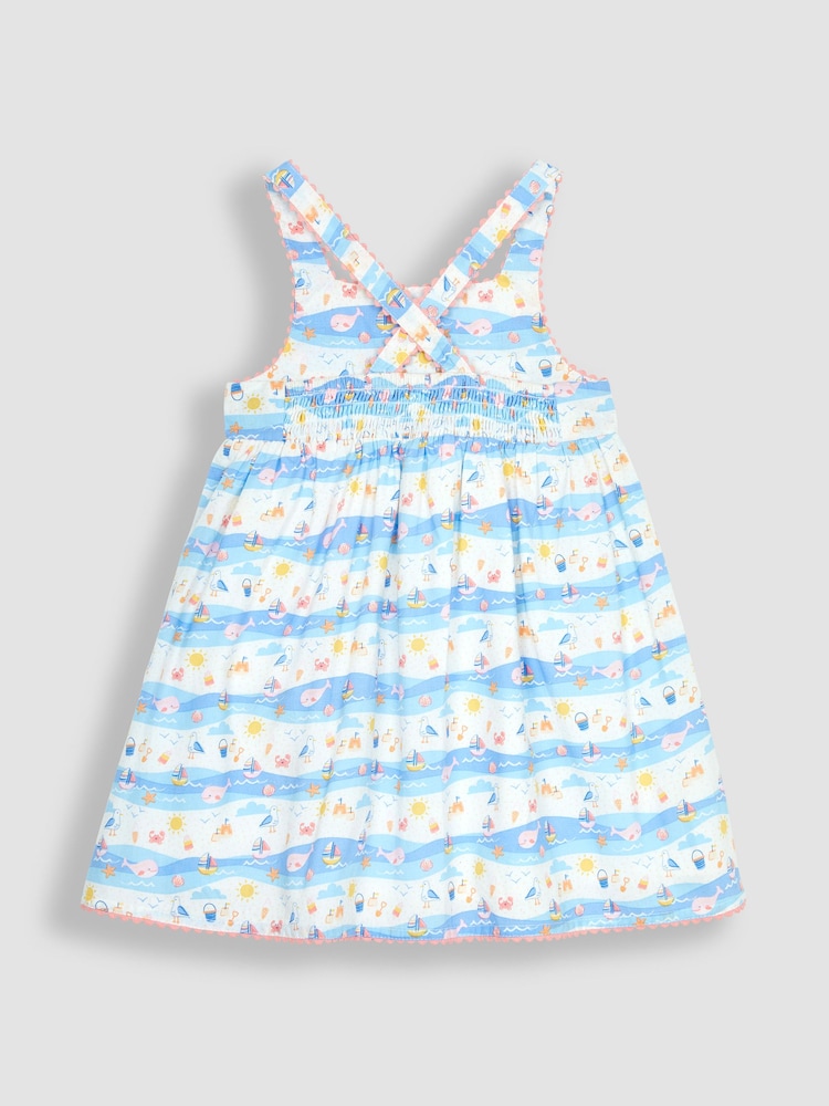 JoJo Maman Bébé Blue Seaside Scene Cross Back Dress - Image 2 of 3