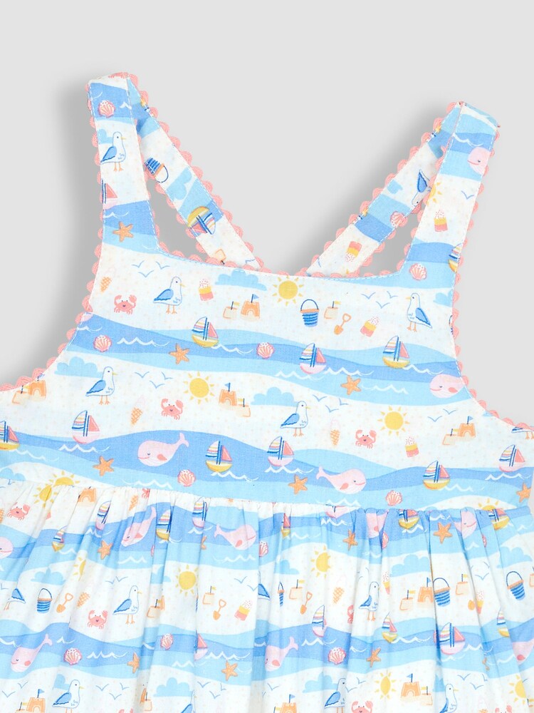 JoJo Maman Bébé Blue Seaside Scene Cross Back Dress - Image 3 of 3