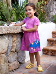 JoJo Maman Bébé Fuchsia Pink Dinosaur Spot Appliqué Button Front Jersey Dress - Image 1 of 4