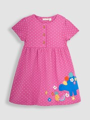 JoJo Maman Bébé Fuchsia Pink Dinosaur Spot Appliqué Button Front Jersey Dress - Image 2 of 4