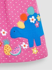 JoJo Maman Bébé Fuchsia Pink Dinosaur Spot Appliqué Button Front Jersey Dress - Image 3 of 4