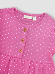 JoJo Maman Bébé Fuchsia Pink Dinosaur Spot Appliqué Button Front Jersey Dress - Image 4 of 4