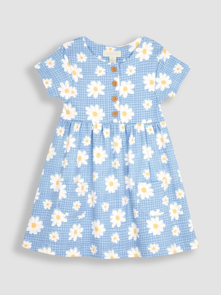 JoJo Maman Bébé Blue Daisy Button Front Jersey Dress - Image 1 of 3