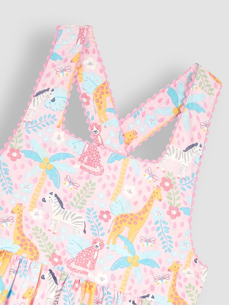 JoJo Maman Bébé Pink Safari Animals Cross Back Dress - Image 5 of 5