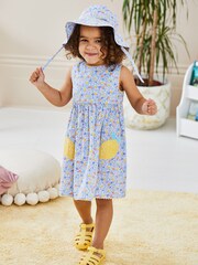 JoJo Maman Bébé Lilac Purple Lemon Ditsy Floral Novelty Pocket Dress - Image 1 of 5