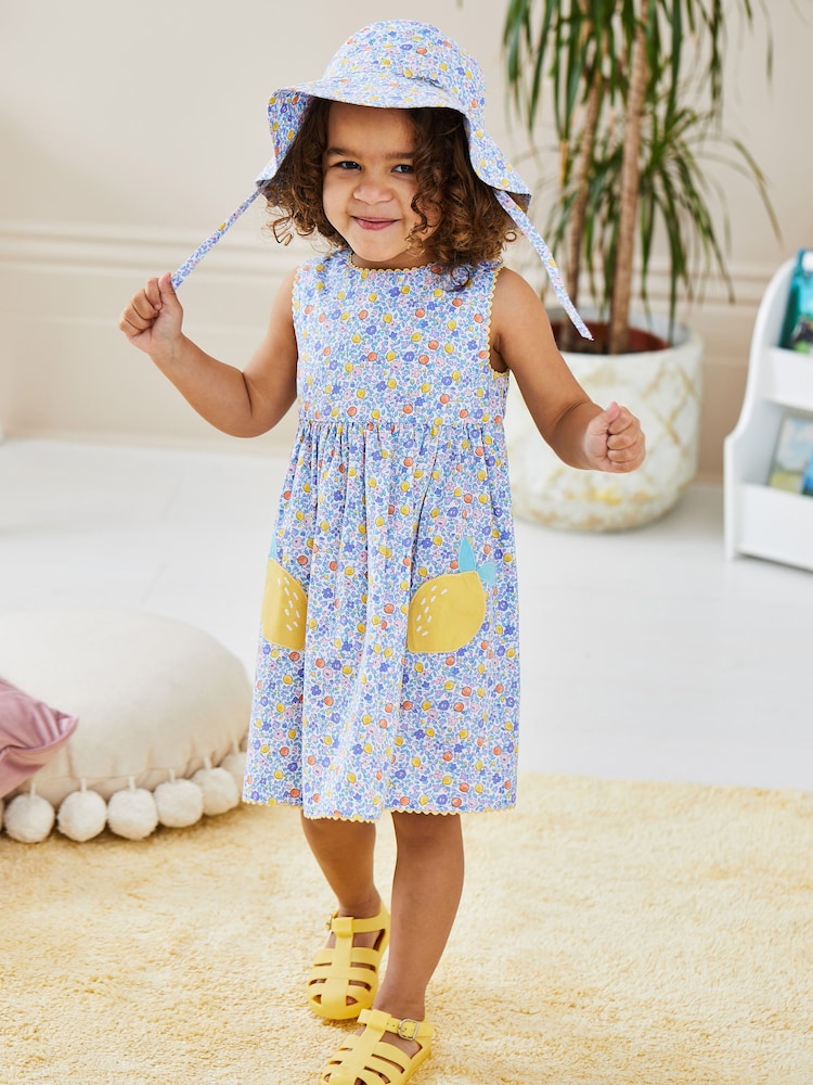 JoJo Maman Bébé Lilac Purple Lemon Ditsy Floral Novelty Pocket Dress - Image 1 of 5