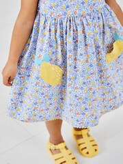 JoJo Maman Bébé Lilac Purple Lemon Ditsy Floral Novelty Pocket Dress - Image 2 of 5