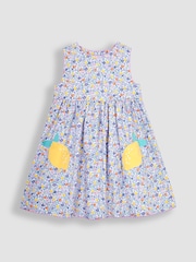 JoJo Maman Bébé Lilac Purple Lemon Ditsy Floral Novelty Pocket Dress - Image 3 of 5