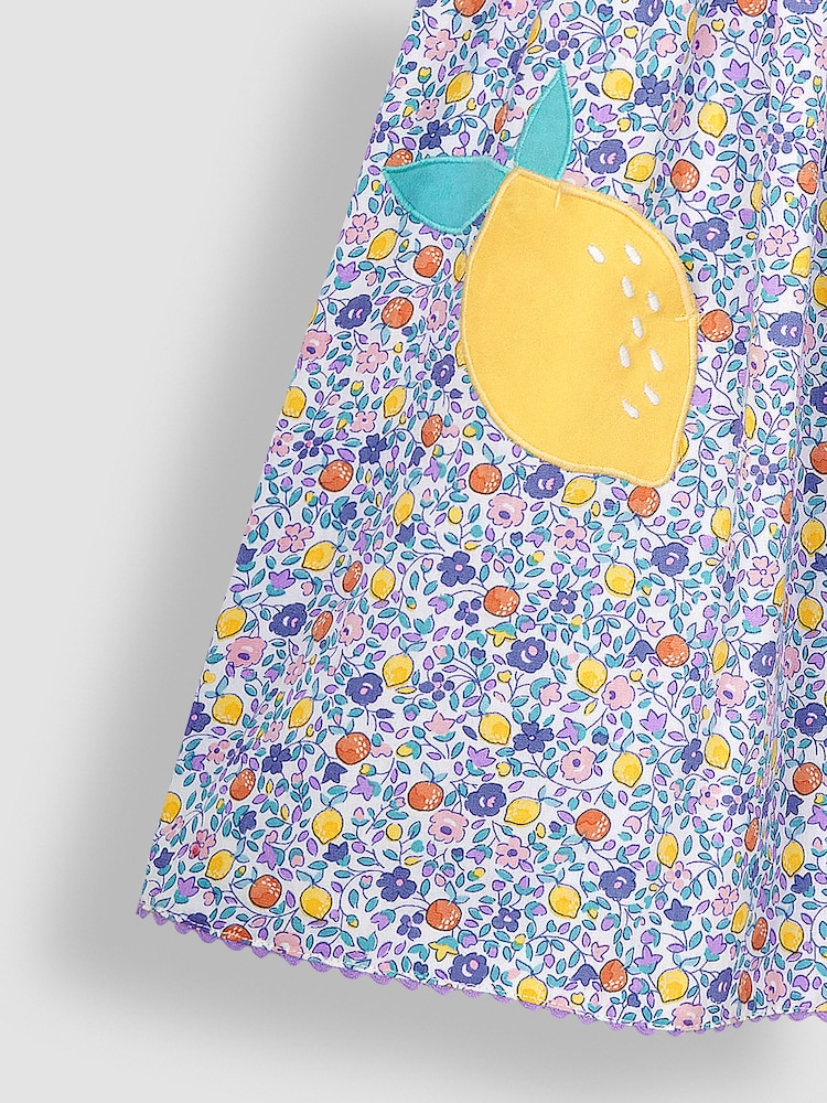 JoJo Maman Bébé Lilac Purple Lemon Ditsy Floral Novelty Pocket Dress - Image 5 of 5