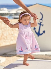 JoJo Maman Bébé Pink Boat Appliqué Sailor Baby Dress - Image 1 of 6