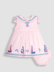 JoJo Maman Bébé Pink Boat Appliqué Sailor Baby Dress - Image 2 of 6