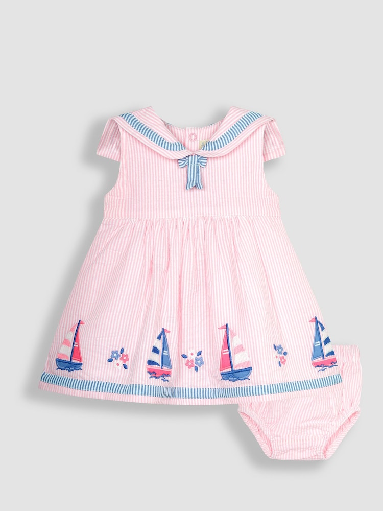 JoJo Maman Bébé Pink Boat Appliqué Sailor Baby Dress - Image 2 of 6