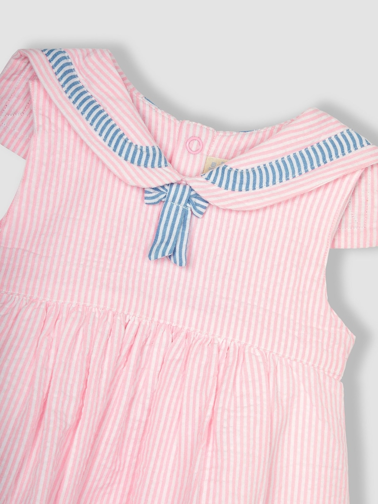 JoJo Maman Bébé Pink Boat Appliqué Sailor Baby Dress - Image 6 of 6